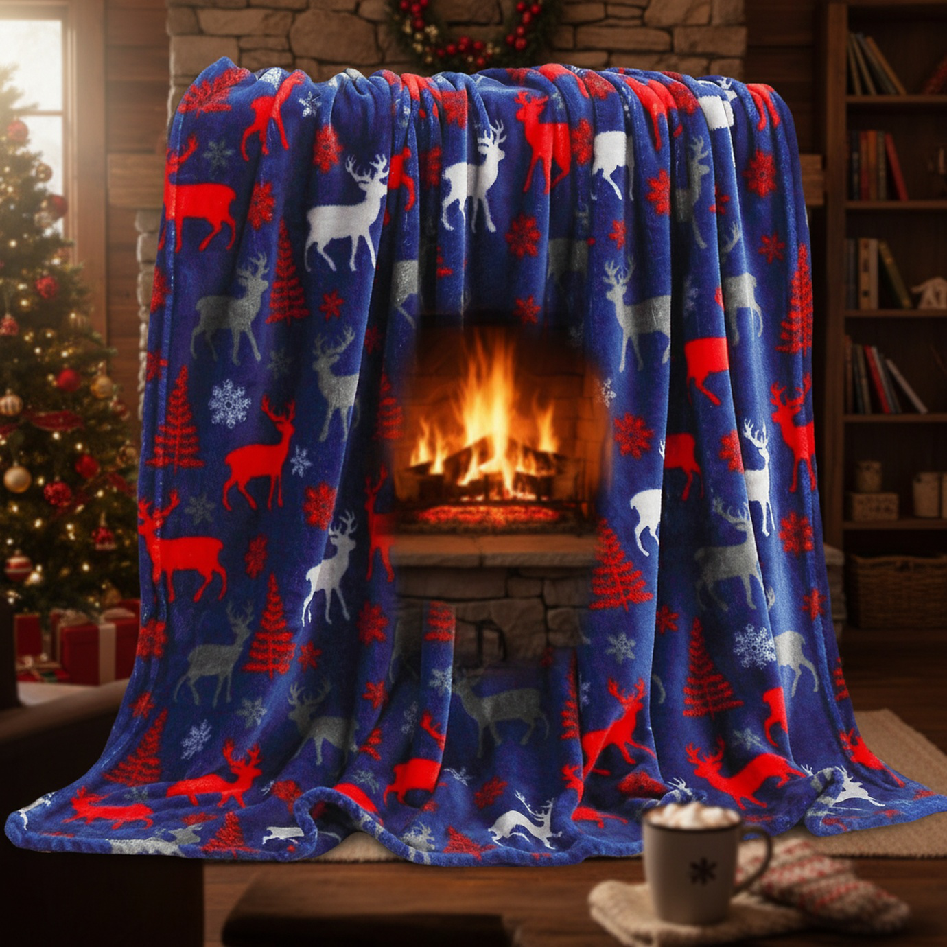 Holiday sofa cover enhancing winter home decor