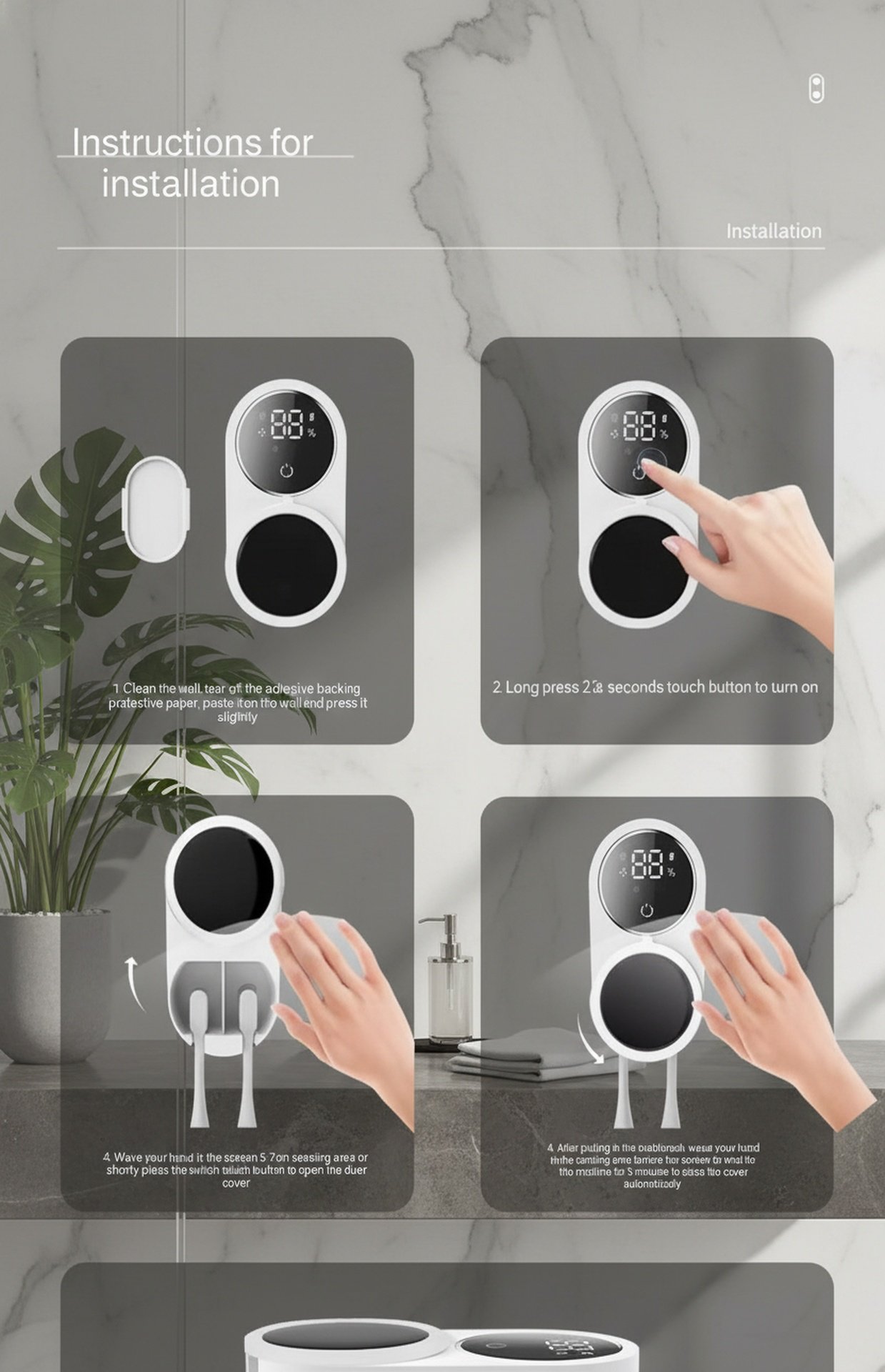 Sleek bathroom organizer with double toothbrush sanitizing slots