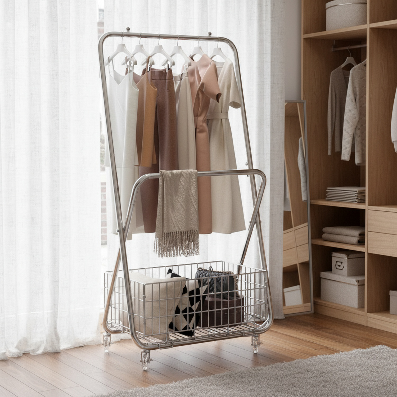 安定感のあるフレーム付き洋服ラック