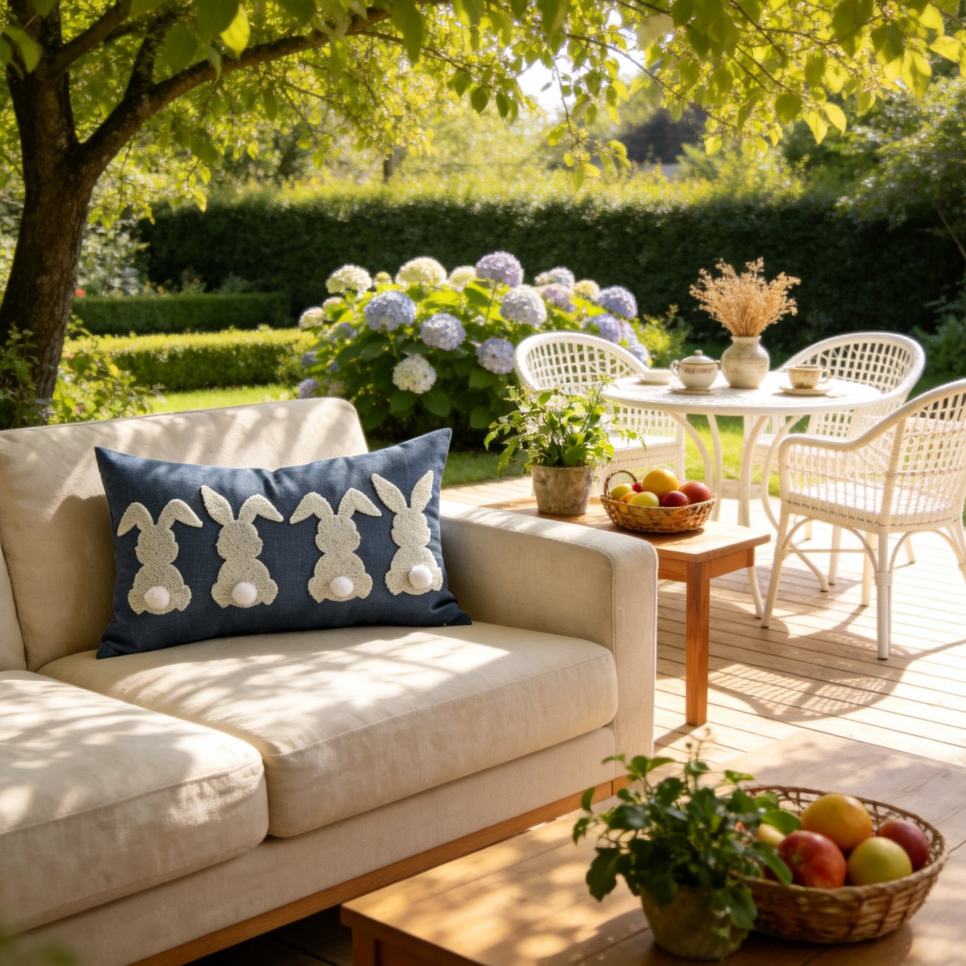 Funda de almohada bordada de conejo de Pascua para el hogar