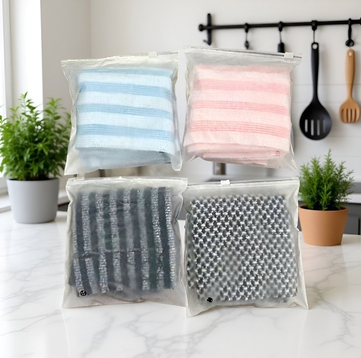 Stacked Langes Badetuch towels in assorted colors