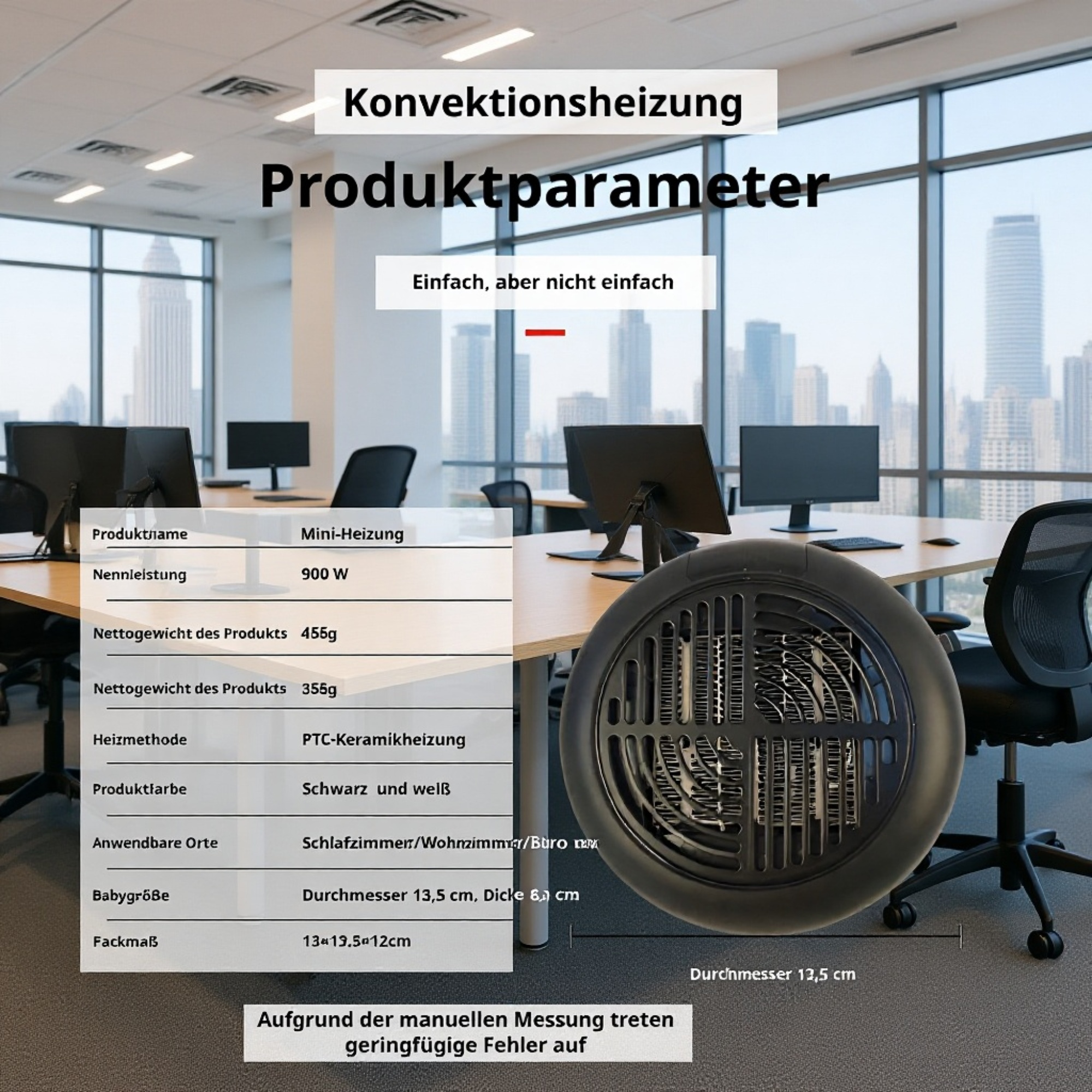 Mini-Heizung für Home-Office am Schreibtisch montiert