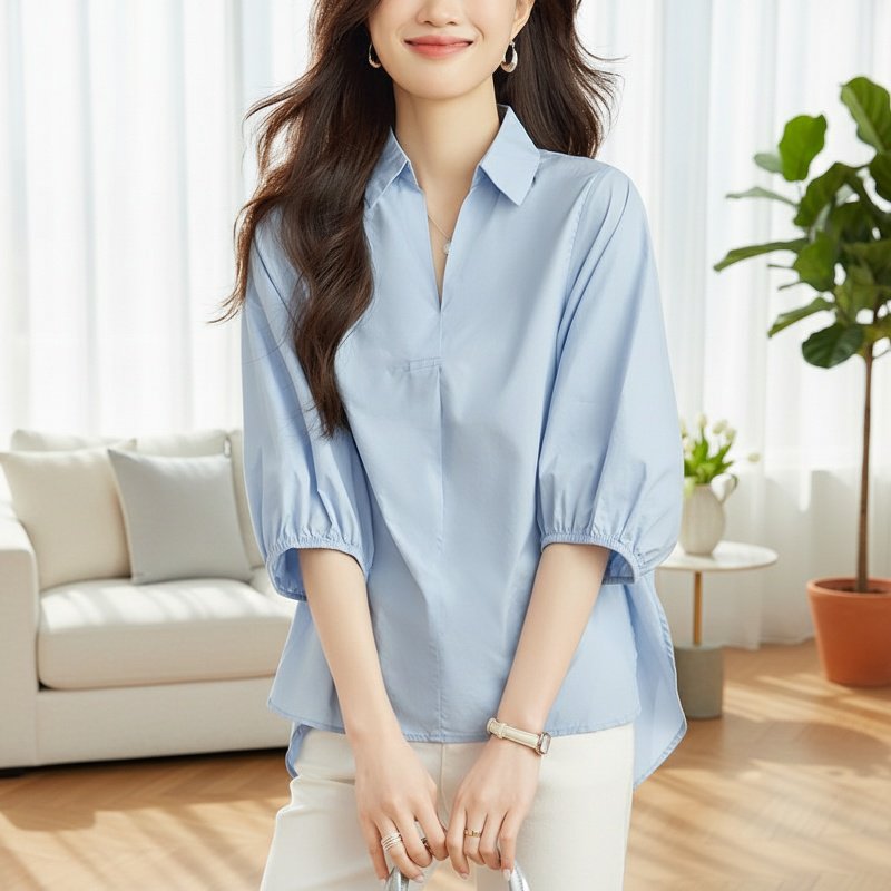 여성 칠부 옆트임 블라우스 봄여름 캐주얼 코디
