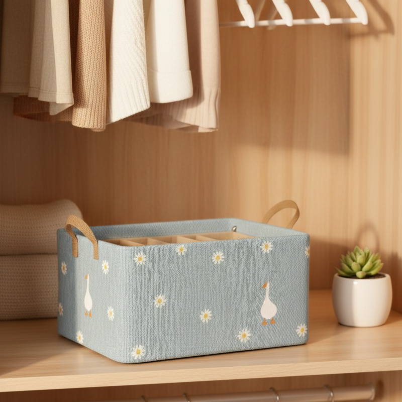 Bedroom storage solution with fabric drawers