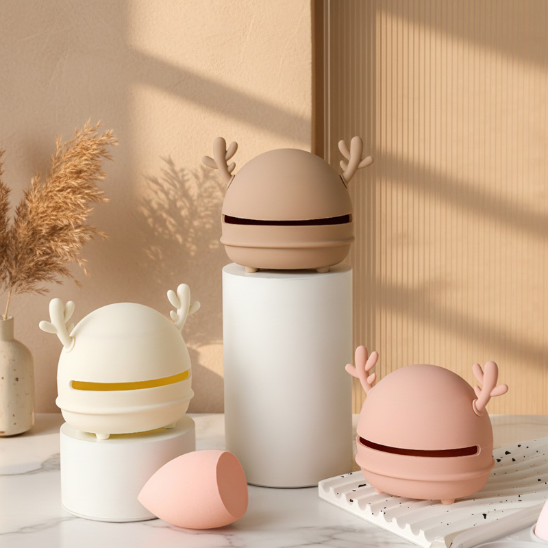 Boîte de rangement en silicone avec bois de cerf pour beauty blender