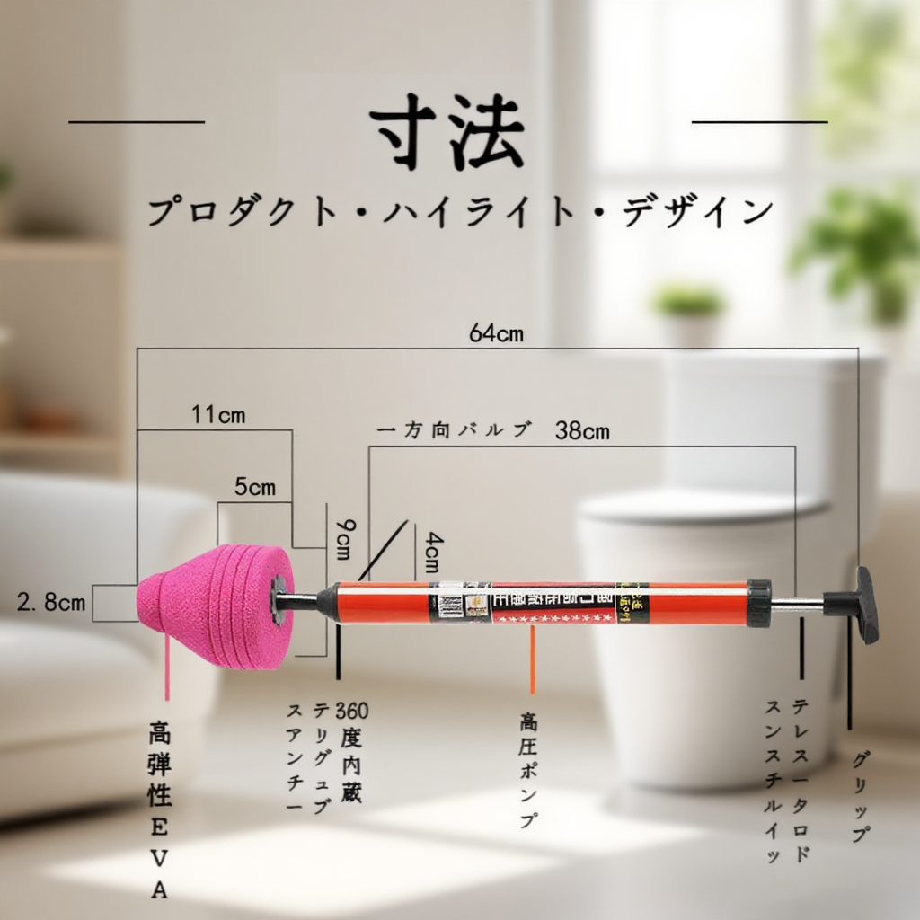 家庭用空気圧式トイレ詰まり解消ツール トイレ掃除 家庭用下水道 便座パイプ詰まり 下水道詰まり解消器