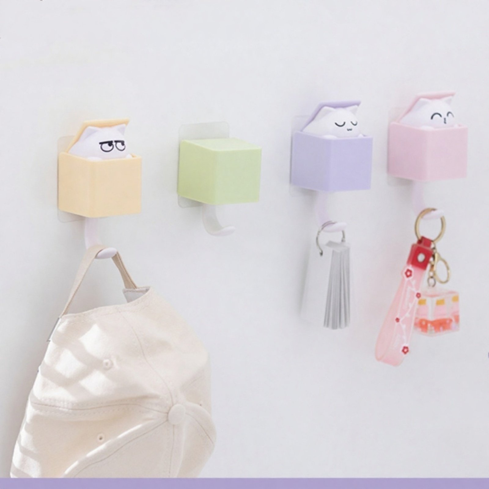 Lindo gancho para gato, gancho de pared telescópico, gancho de pared multiusos, adhesivo sin daños, 