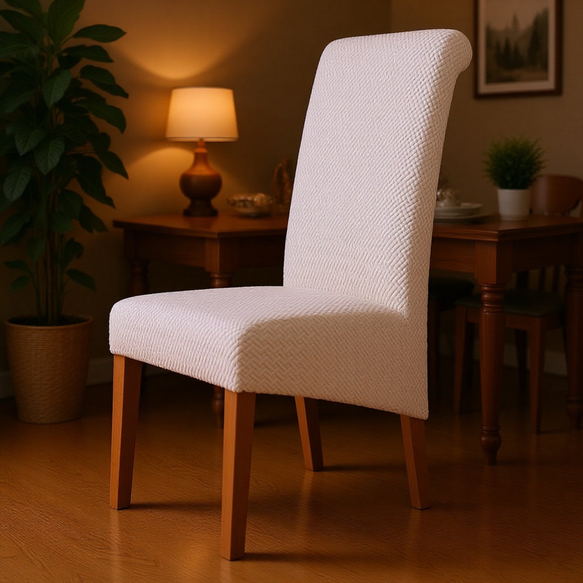 Chaise de salle à manger en tissu jacquard extensible, dossier haut, pour hôtel