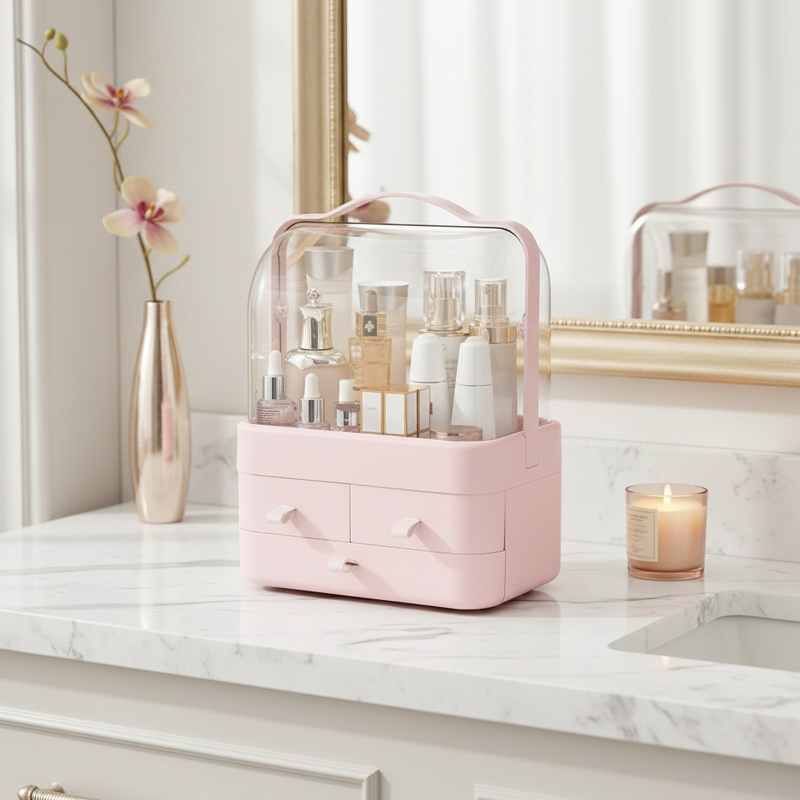 Dustproof Large Capacity Desktop Cosmetic Organizer Multi-functional Lipstick Skincare Storage Box