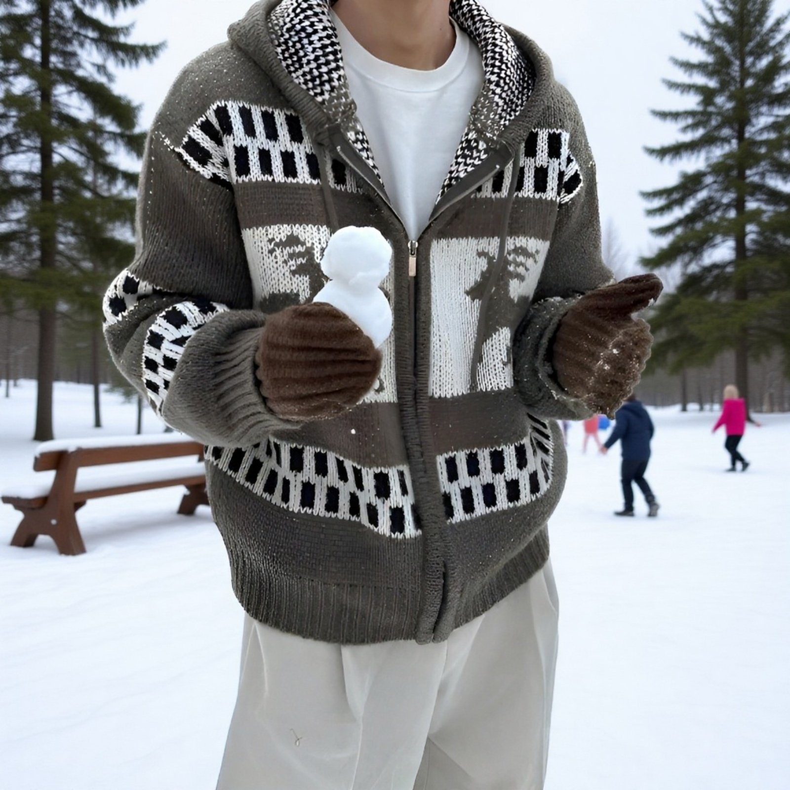 冬用 メンズ クリスマス ジップパーカー フェアアイル模様 ゆったりカーディガン