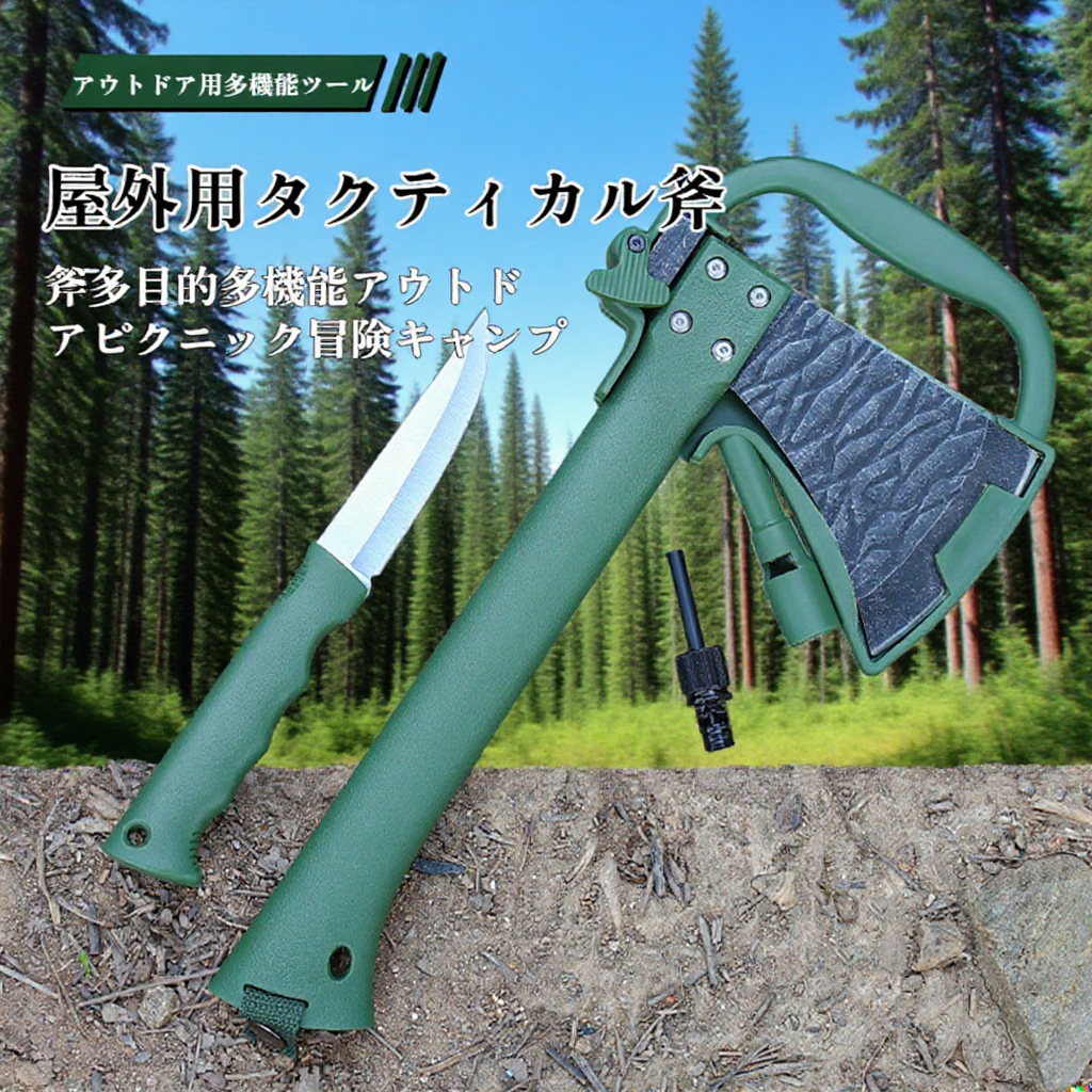 アウトドア薪割りサバイバルアックス全体写真