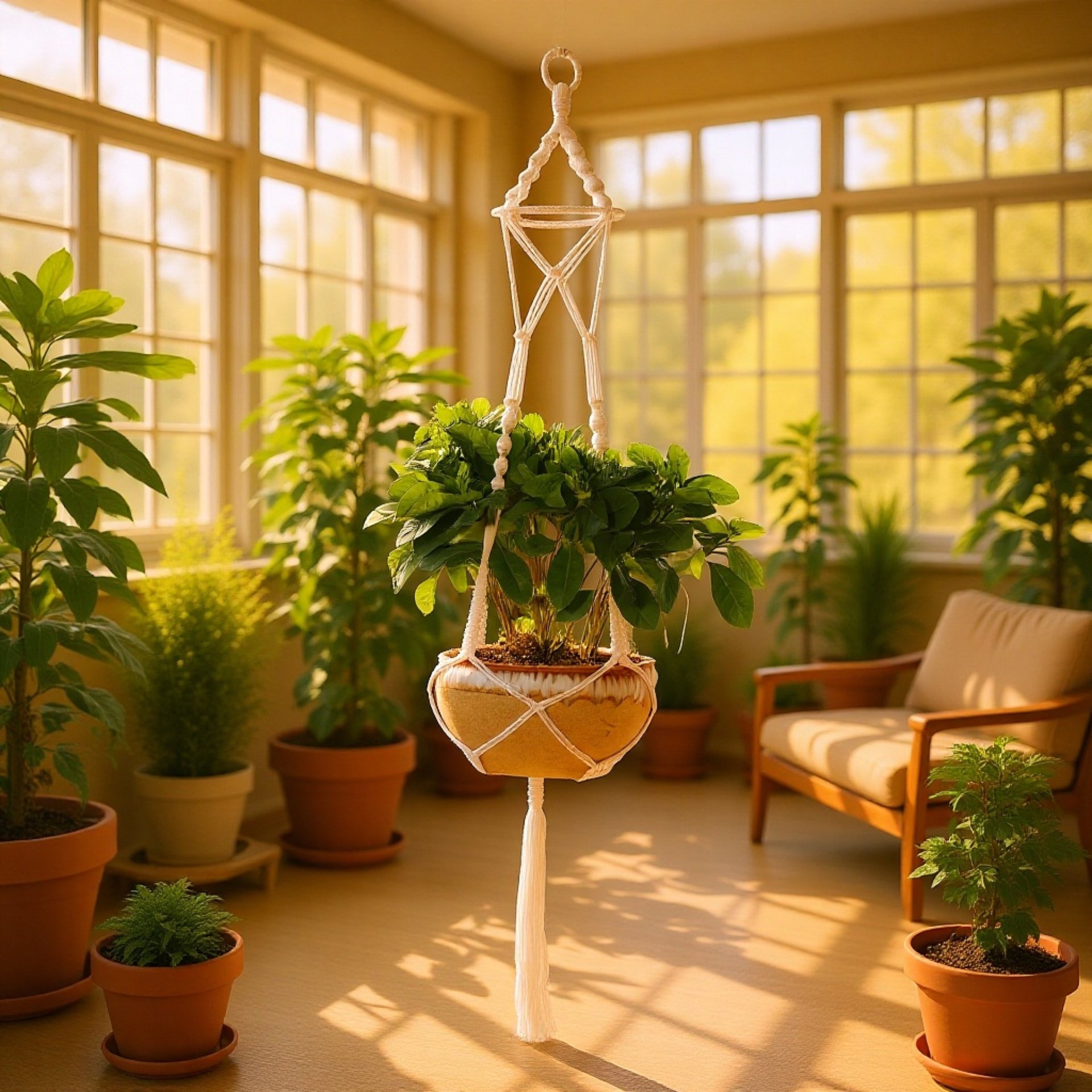 Ručně tkaný bavlněný závěsný květináč