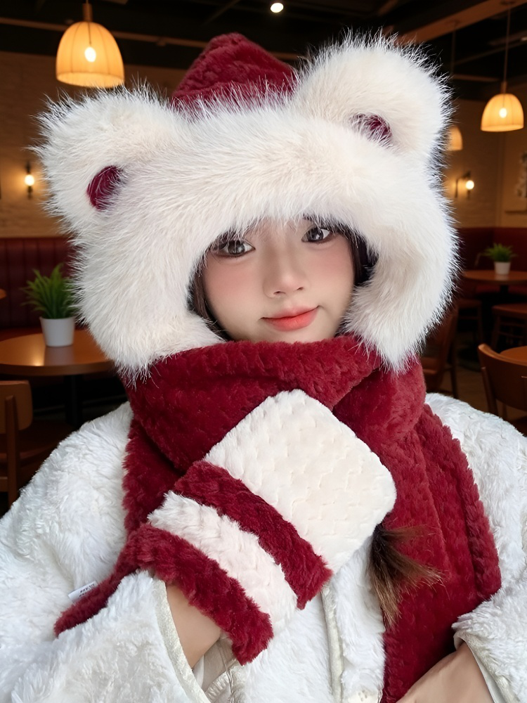 어린이 겨울 곰돌이 방한 모자 목도리 장갑