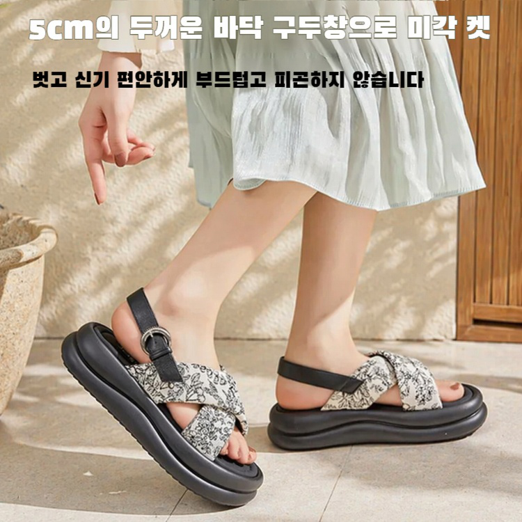 여성 아웃도어 비치 샌들 뉴 차이나 로마네스크 샌들 통굽 스포츠 샌들