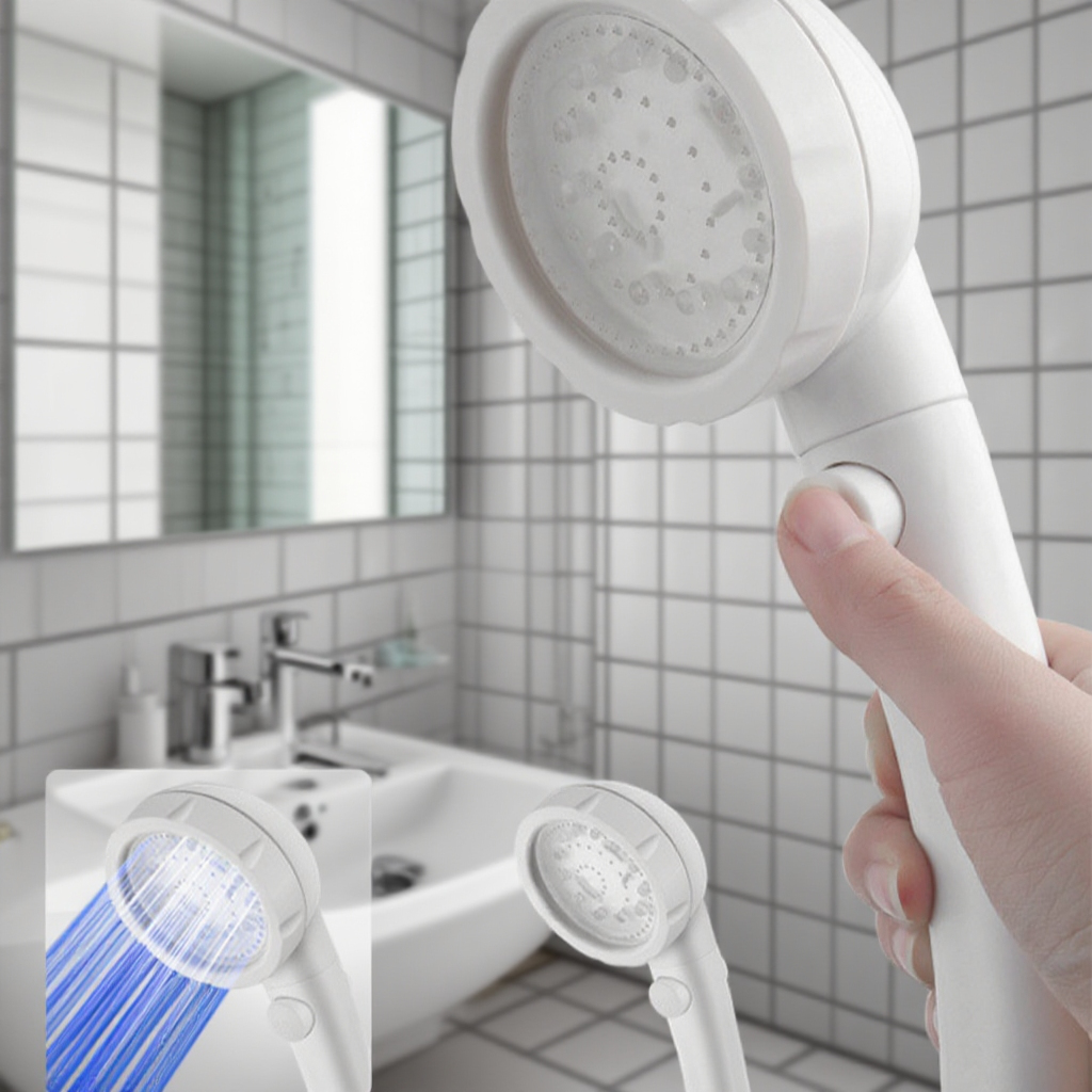 LED sprchová hlavice s vypínačem a funkcí zastavení vody