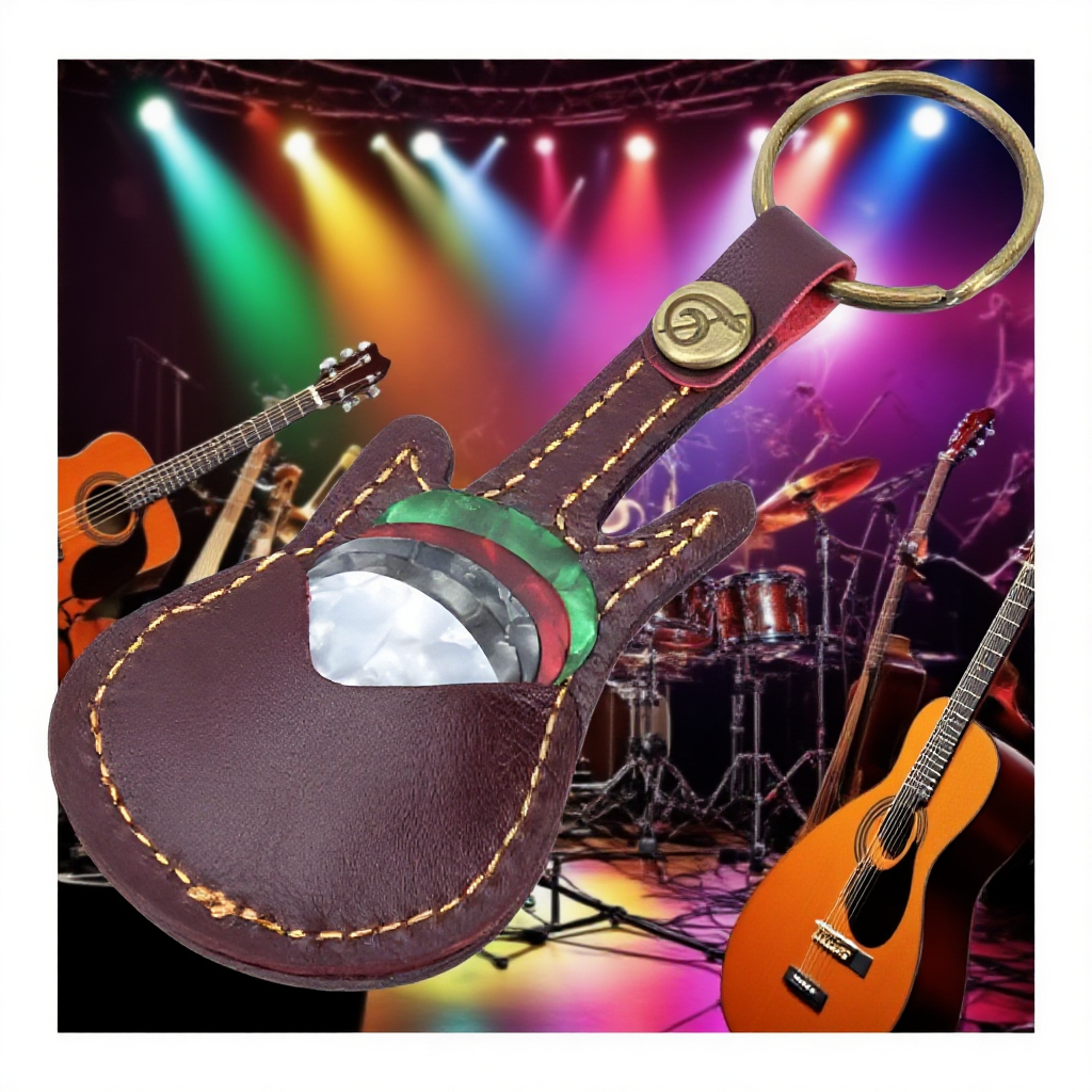 楽器ピック用レザーケース、キーホルダー、ピックウォレット、アクセスカードポケットケース、サイレントピック