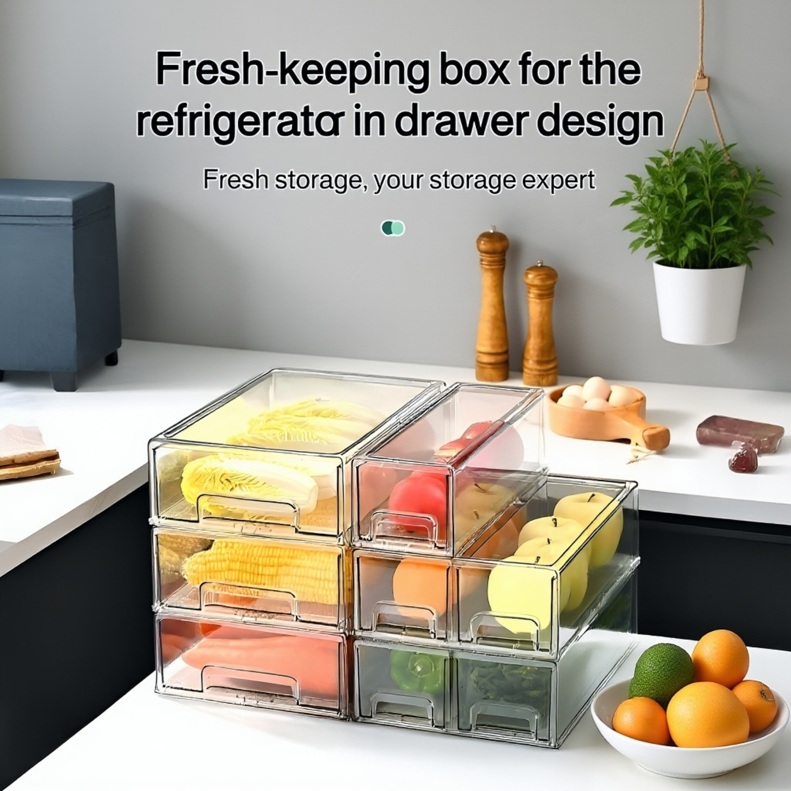 Transparent refrigerator storage drawer for vegetables and fruits