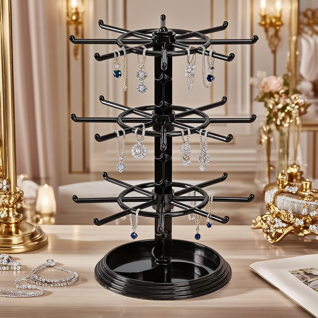Multifunkční stolní otočný stojan na šperky, náušnice, náhrdelníky, gumičky do vlasů a klíče