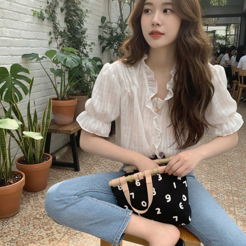 정교한 자수 순면 여성 셔츠