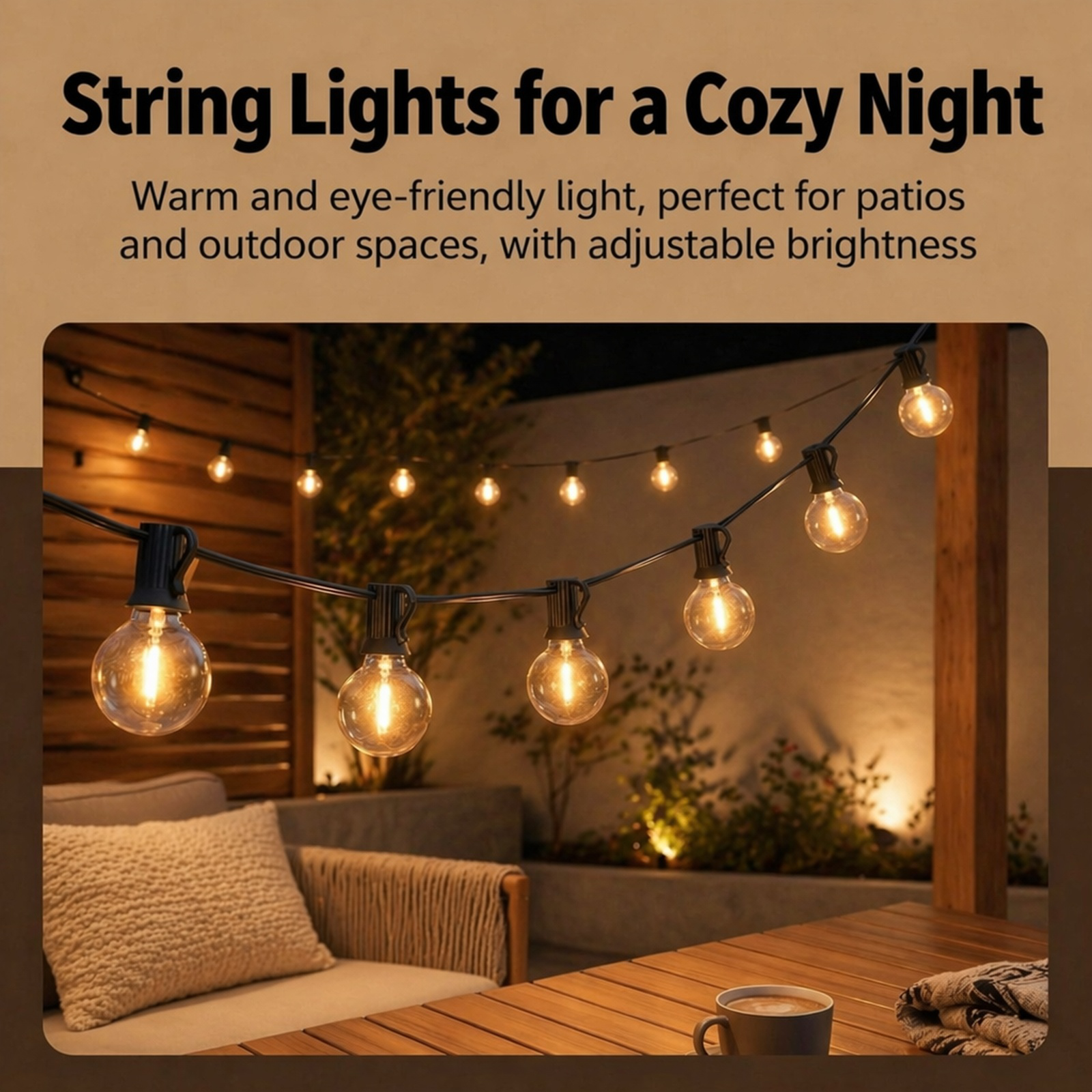 30-meter LED string light, 50 bulbs, outdoor string light