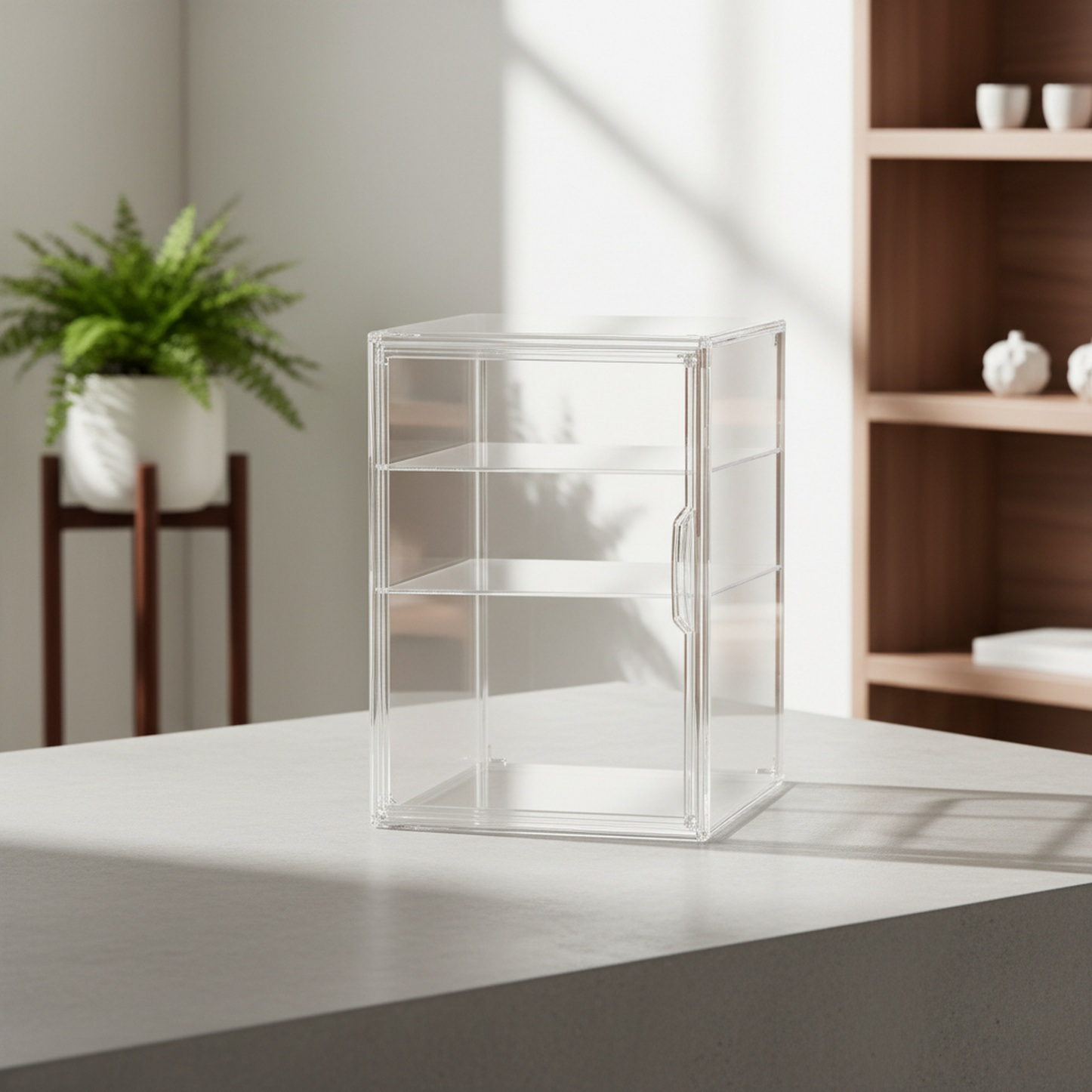 Boîte d'exposition en acrylique pour figurines, boîte transparente avec plaque centrale 2 pièces