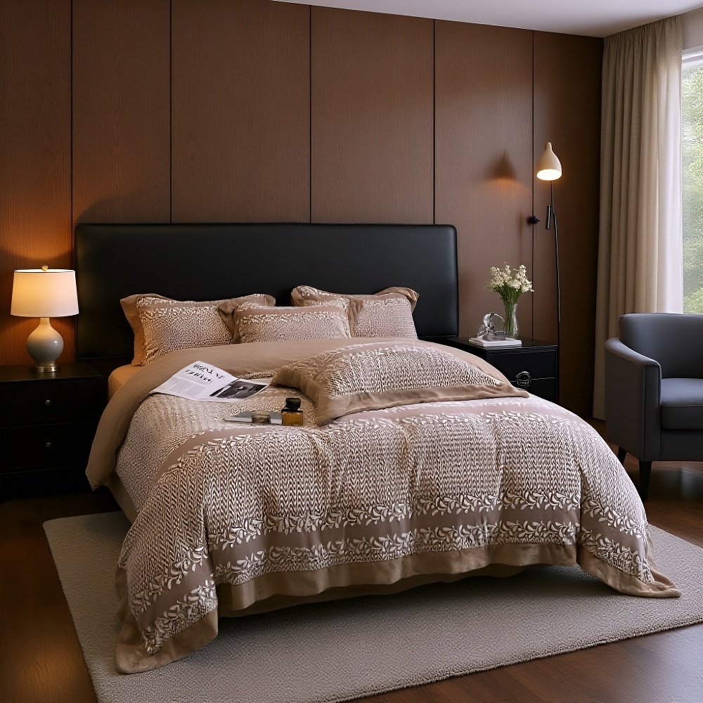 Juego de cama de 4 piezas de terciopelo con diseño de cisne 