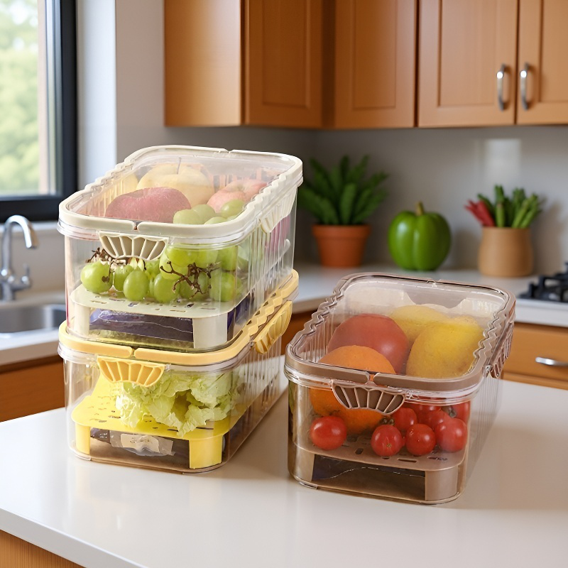 Caja de almuerzo multifuncional para frutas y verduras, con diseño de refrigeración