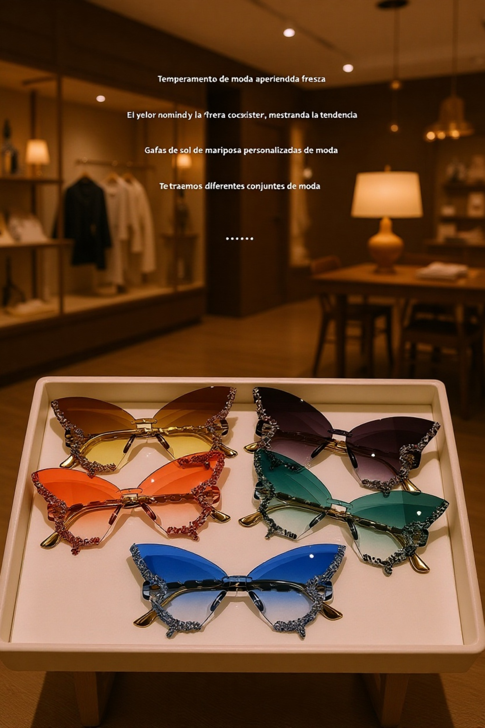 Gafas de sol sin montura con forma de mariposa y diamantes