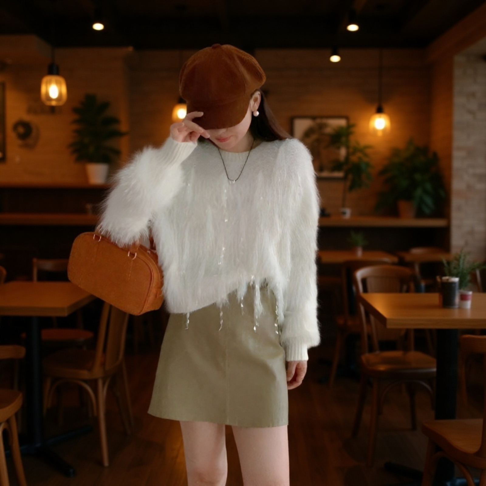 ふわふわ素材の長袖大人可愛いシャギーニットトップス