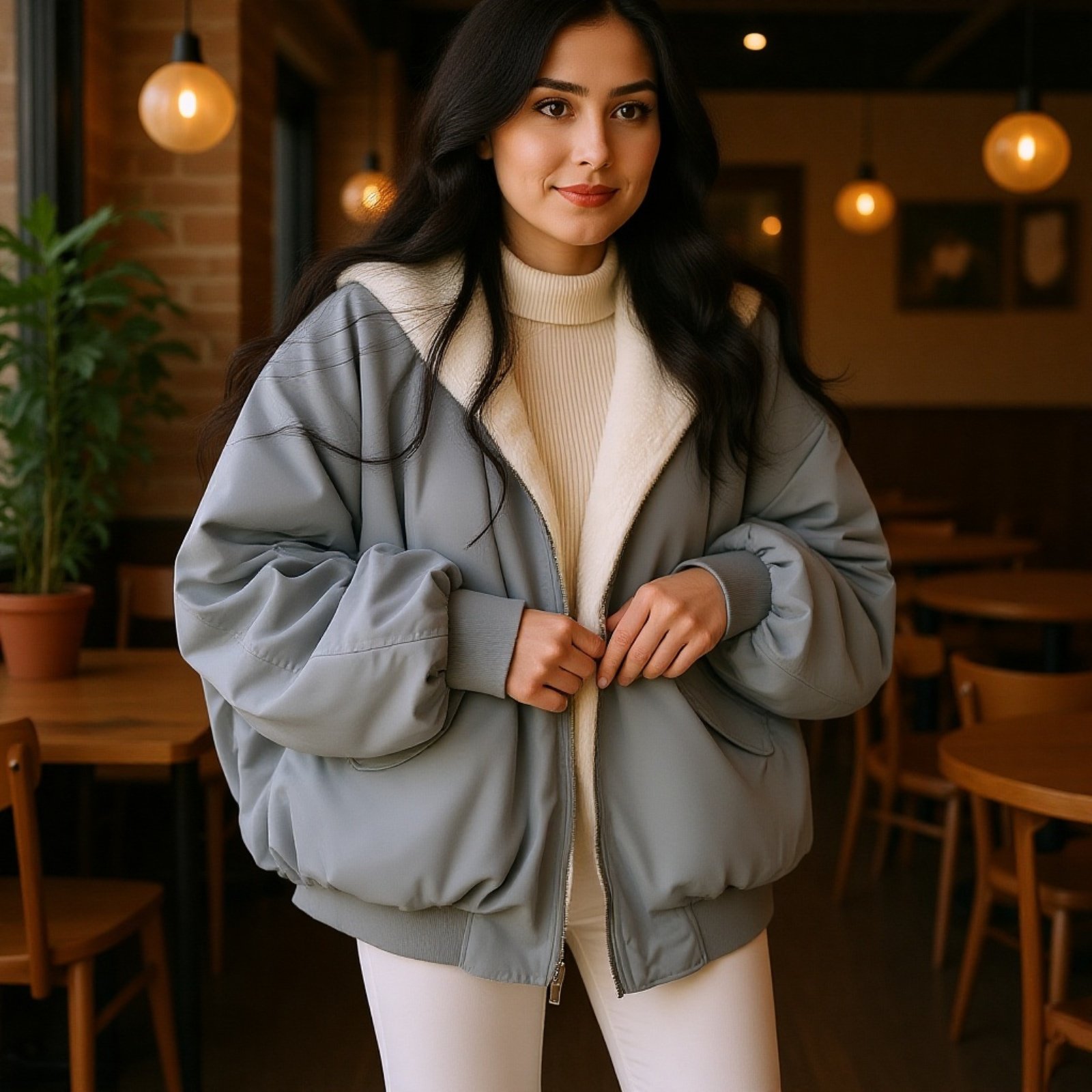 加厚裏起毛フード付き中綿ジャケット