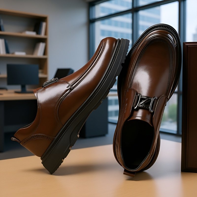 حذاء رجالي من الجلد الطبيعي بنعل مرن وجيد التهوية