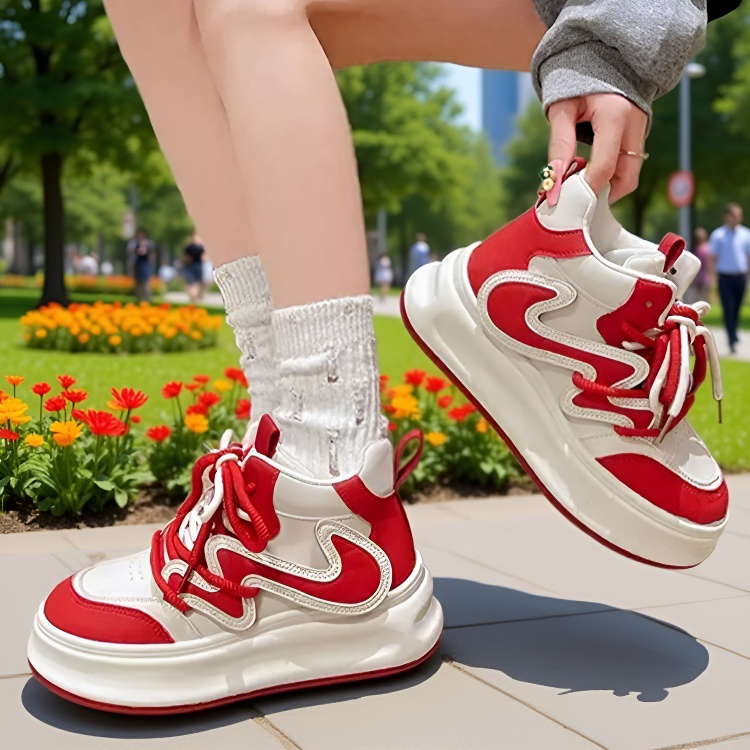 통굽 패션지애 레드 캐주얼 여성화 키높이 통굽 하이탑 여성화 레드 캐주얼 하이탑