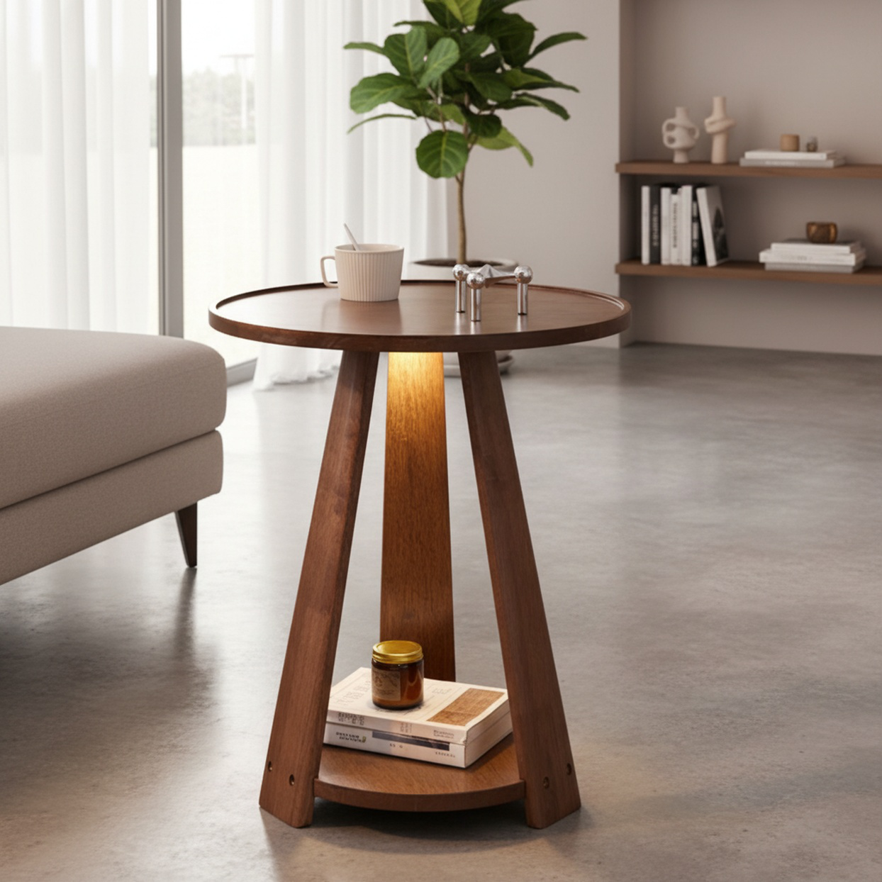 Nordic simple sofa side table home living room double layer small round table solid wood coffee tabl