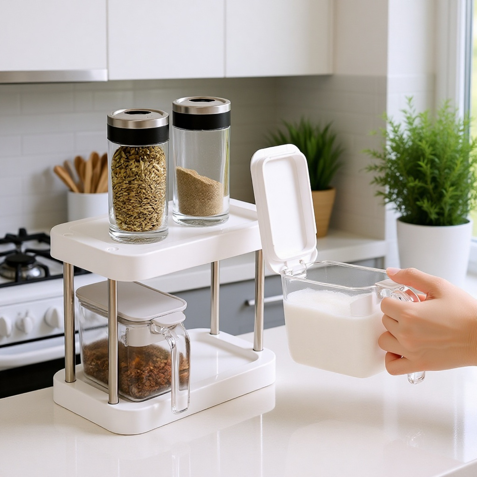 多機能キッチン調味料ボトル収納ラックセット