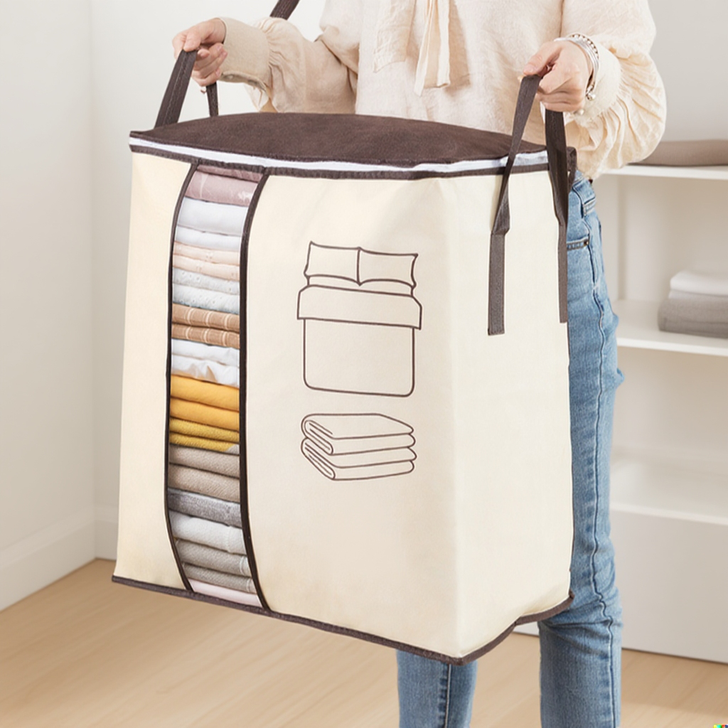 두꺼운 부직포 이중 핸들 보관 가방