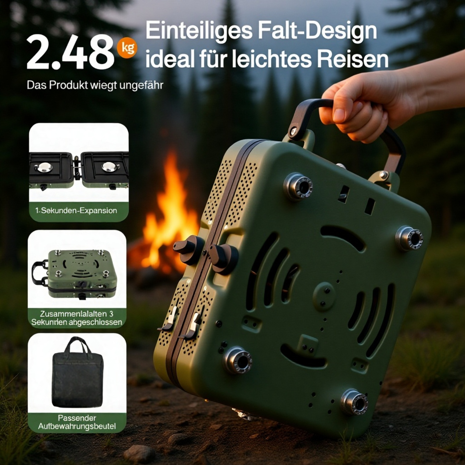 Faltbarer tragbarer Camping-Gaskocher mit zwei Flammen für den Außenbereich