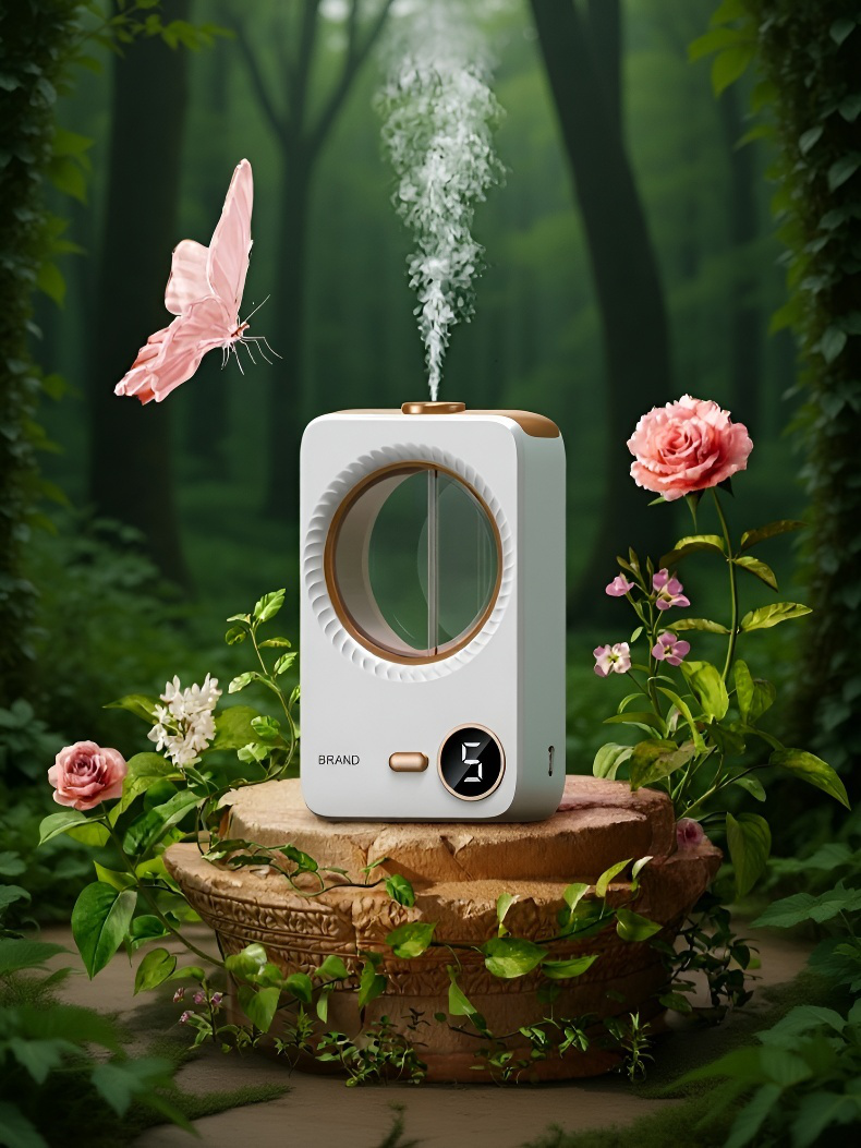 Humidificador inteligente con aromaterapia en sala de estar moderna