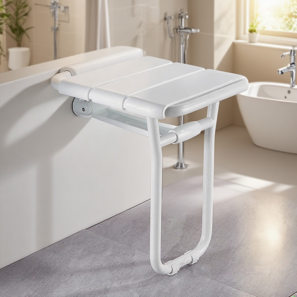 Bathroom fixed on the wall, foldable shower bench