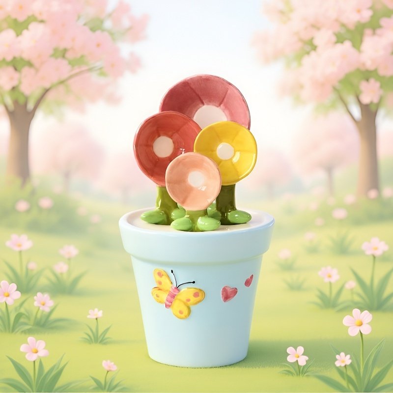 Kuchyňská keramická lžička s motivem květiny a motýla na pečení