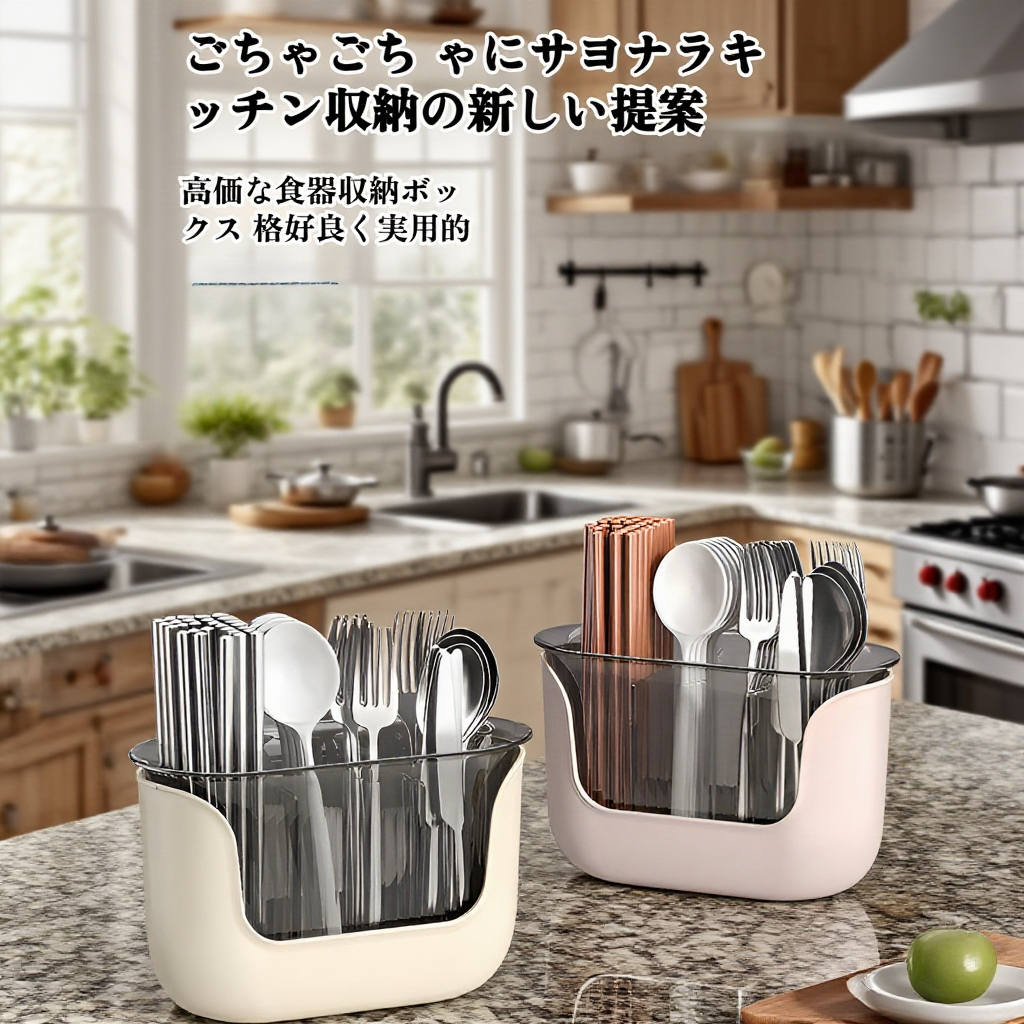 箸筒収納ボックス キッチンカウンター用仕切り付き