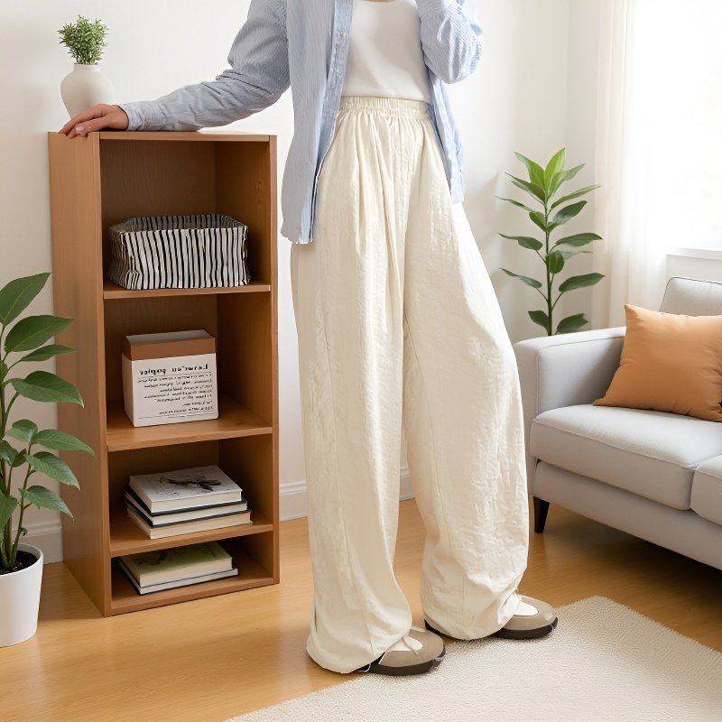 クリームムースヤマモト パンツ レディース 夏 カジュアル 多用途 ドレープ クリーム パンツ テクスチャード レイジー アイスシルク ワイドレッグパンツ