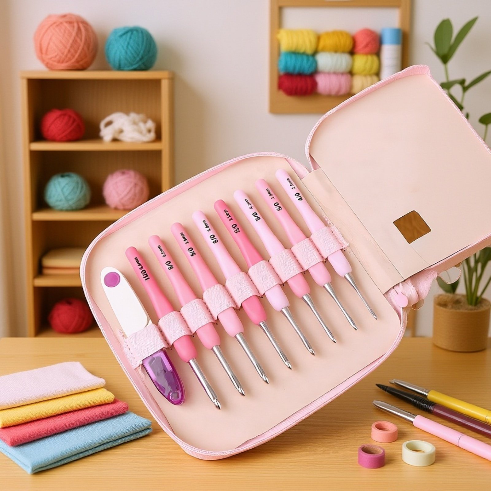 赤いソフトグリップ付きかぎ針セット