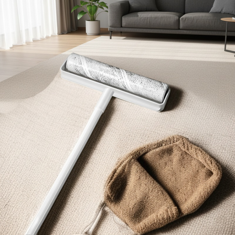 Long Handle Lint Roller Household Cleaning Tool for Bed and Floor with Tearable Paper