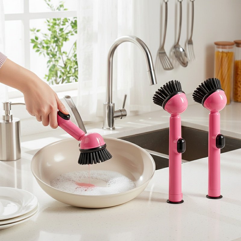 긴 손잡이 청소 브러쉬 액체 펌핑 패드 그릇 브러쉬 도파민 무해 청소 브러쉬