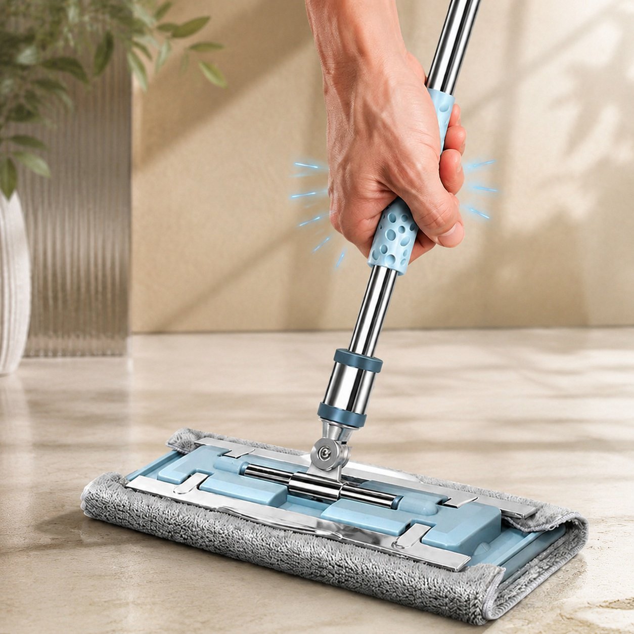 Self-wringing mop set with included cleaning cloth