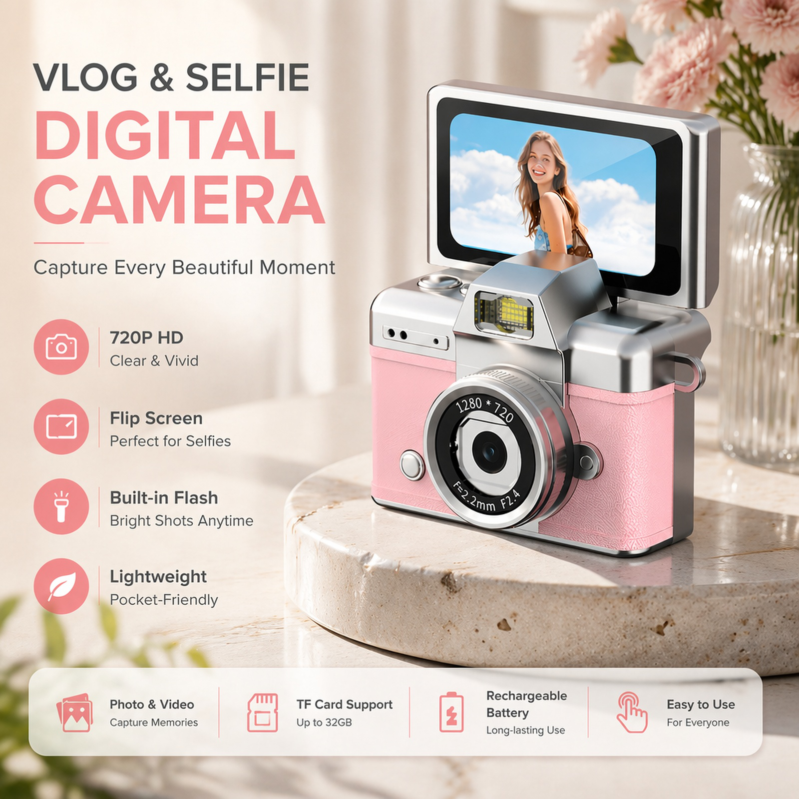 CCD Mini Camera with Thumb Flip Screen, Ideal for Students, Campus Use, Digital Retro CCD High-Defin