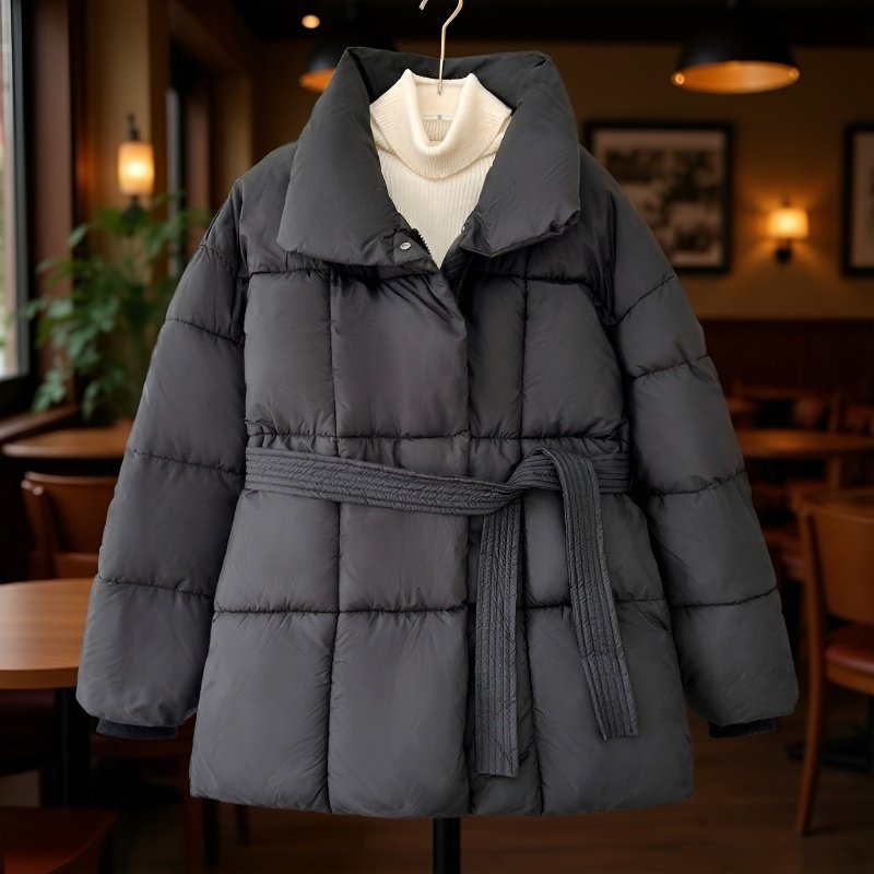 여성 하프 패딩 아우터 허리 여리여리 도톰 패딩 박시 패딩