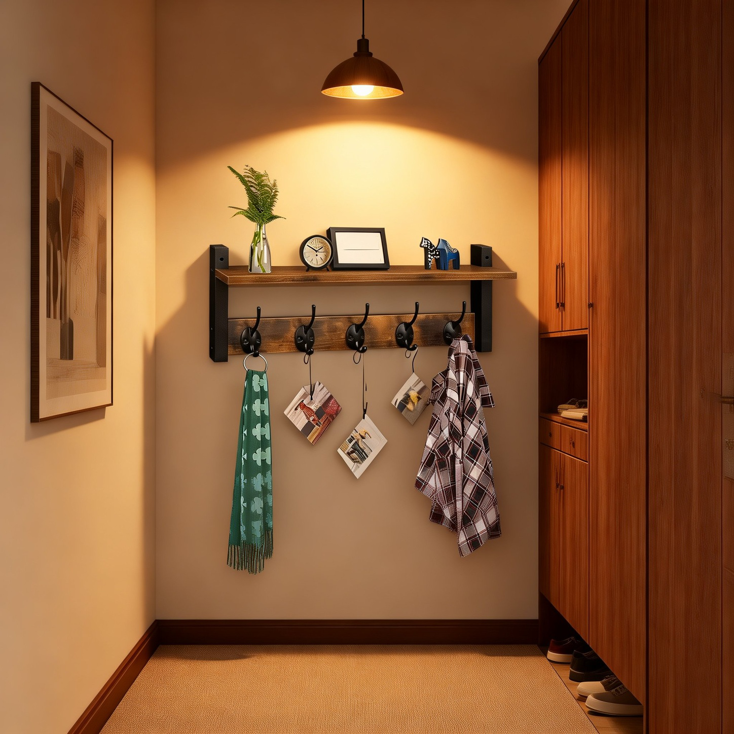 リビング用木製壁掛けラック 玄関キー収納棚