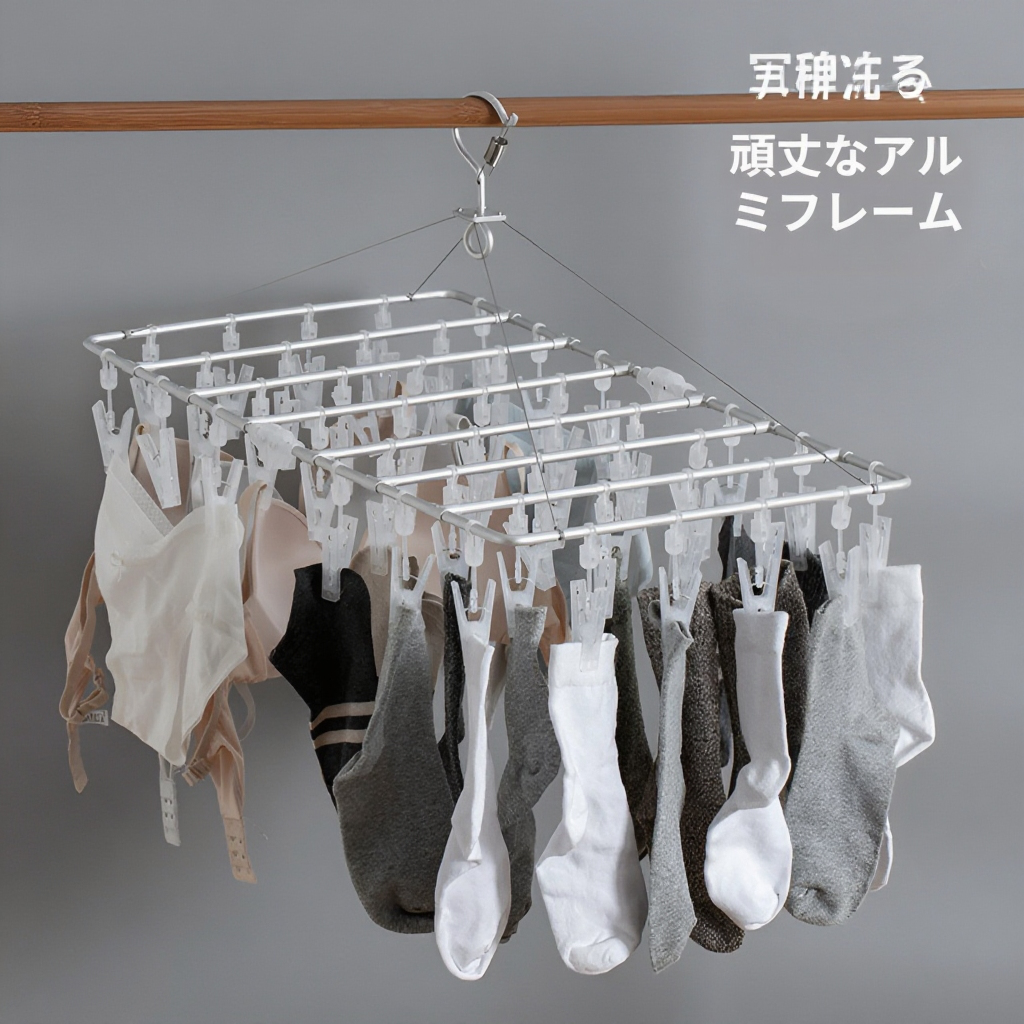 アルミ合金ハンガー 多機能クリップ付き 靴下用物干しフック