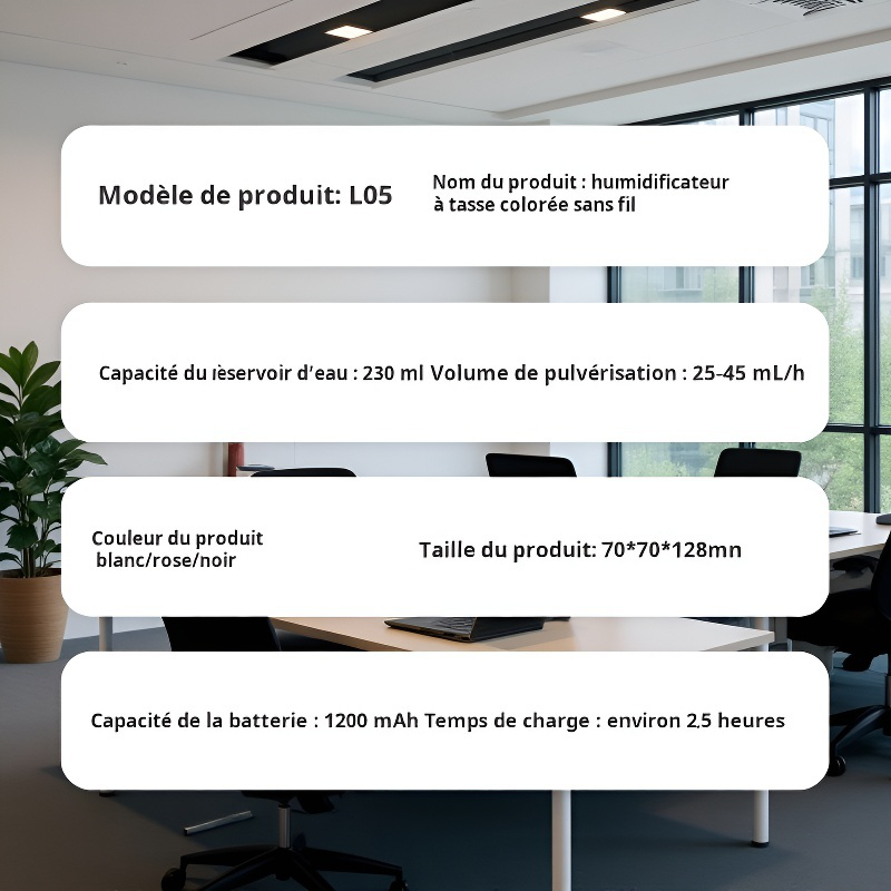 Humidificateur d'air mini sans fil USB, coloré et nébuliseur